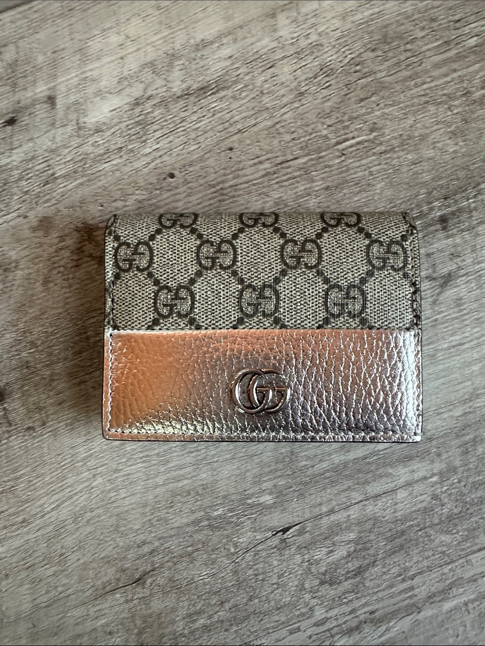 Gucci Marmont Silver Metallic GG Card Case Wallet